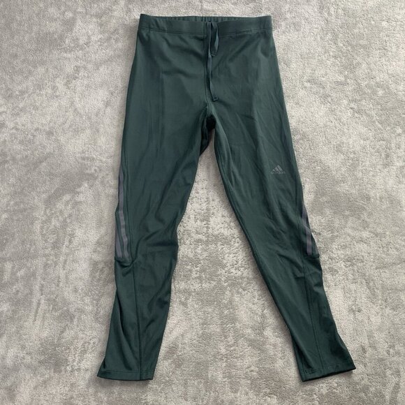 Adidas Leggings Women's Medium Green Run Icons 3-Stripes 7/8 Running Athleisure - Picture 1 of 14